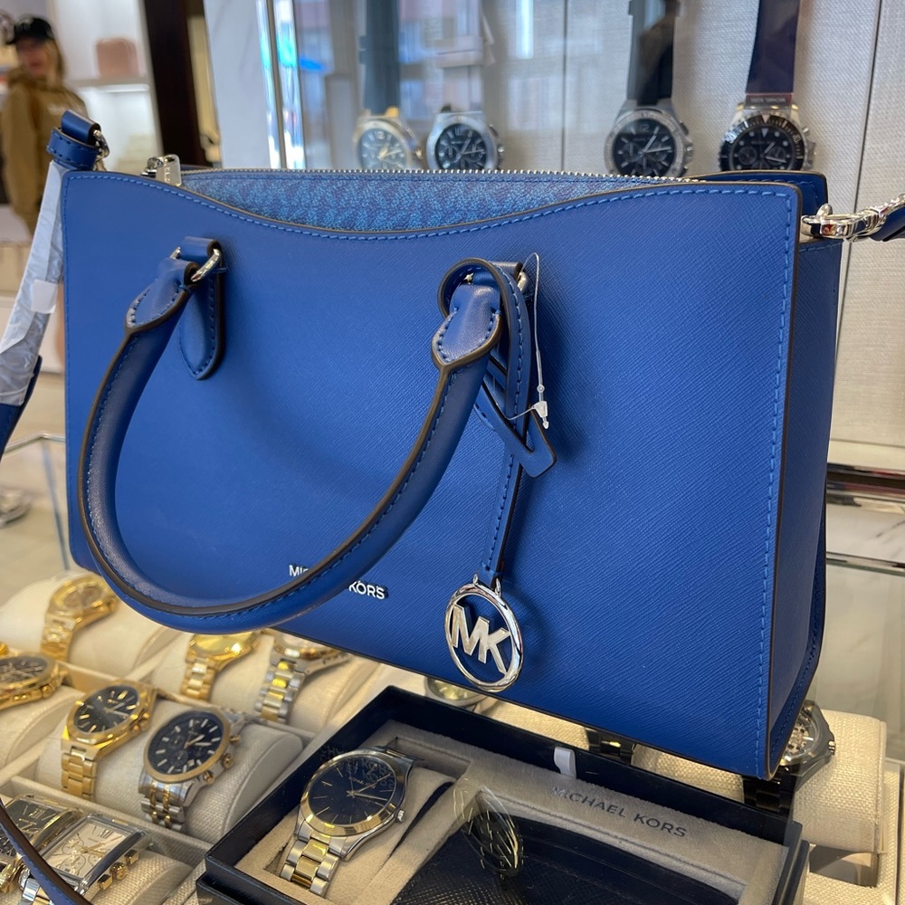 MICHAEL KORS Arden Md Top-Zip EW Leather Tote Crossbody Satchel
Galaxy Blue 
NWT - Picture 2 of 16
